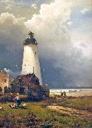 Edward Moran Sandy Hook Lighthouse oil on canvas